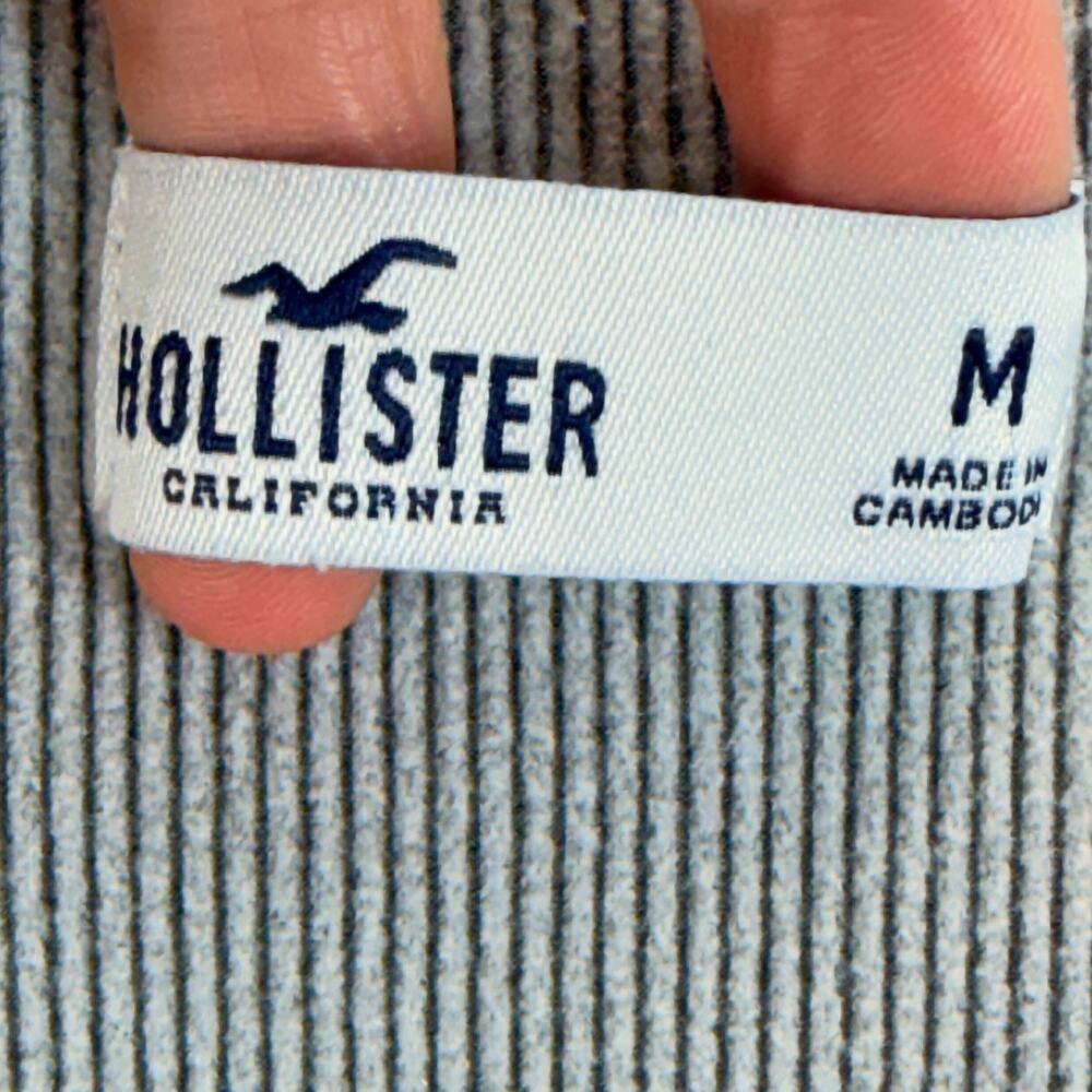 Hollister Ribbed Knit Crop Top Long Sleeve Women M Green Scoop Neck Slim Fit Y2K - Picture 8 of 10